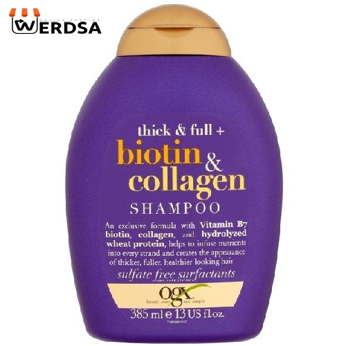 شامپو مو او جی ایکس مدل Biotin & Collagen حجم 385 میلی لیتر