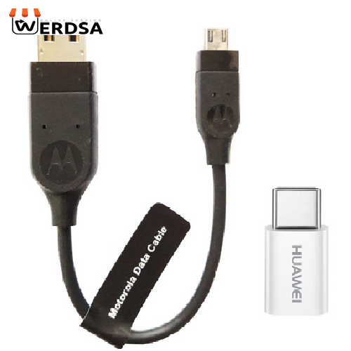 کابل تبدیل USB به MicroUSB موتورولا مدل SKN6434A طول 0.17 متر به همراه مبدل MicroUSB به USB-C هوآوی