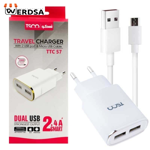 شارژر دیواری تسکو مدل TTC 57 به همراه کابل تبدیل microUSB