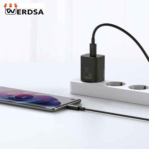 شارژر دیواری باسئوس Quick Charger 25W به همراه کابل تبدیل  usb-c