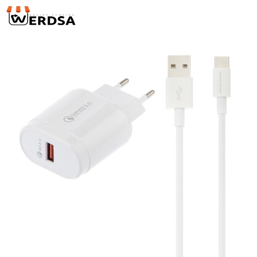 شارژر دیواری دبلیو یو دبلیو مدل T42 به‌ همراه کابل تبدیل USB-C