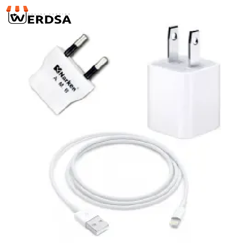 کابل تبدیل USB به لایتنینگ همراه با شارژر دیواری و مبدل برق مدل NK 605k5