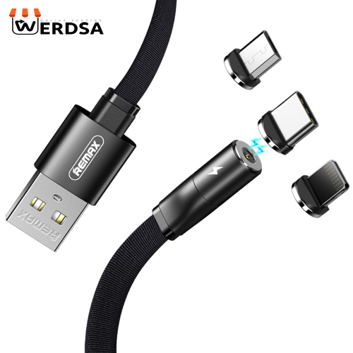 کابل تبدیل مغناطیسی USB به USB-C/microUSB/لایتنینگ ریمکس مدل Click&amp;Charge طول 1 متر