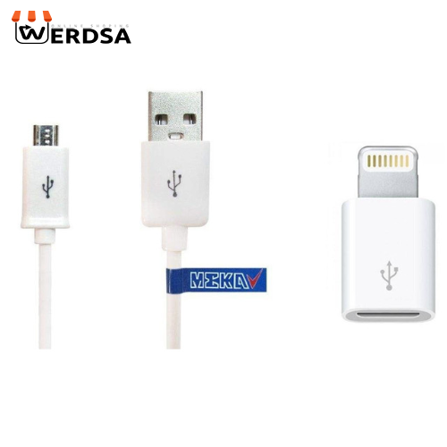 کابل تبدیل USB به microUSB مکا مدل MCU70 طول 2 متر به همراه مبدل microUSB به لایتنینگ