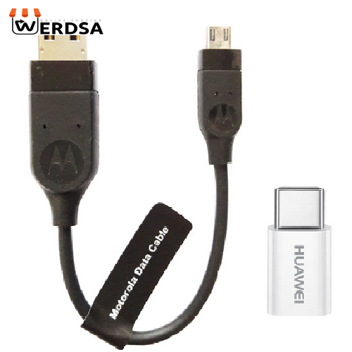 کابل تبدیل USB به MicroUSB موتورولا مدل SKN6434A طول 0.17 متر به همراه مبدل MicroUSB به USB-C هوآوی
