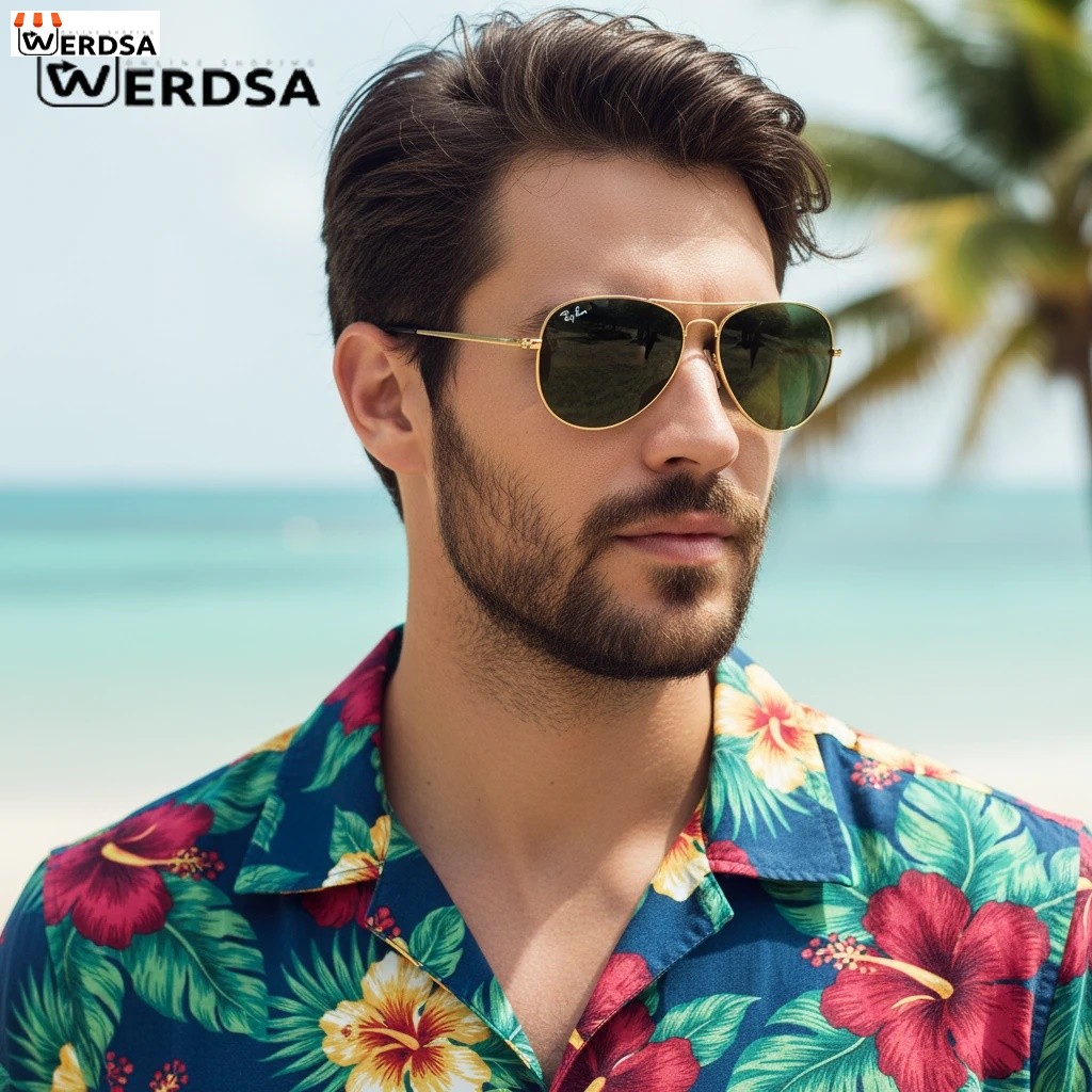 عینک آفتابی ری‌بن Ray-Ban اصل طلایی لنز سبز کلاسیک UV400